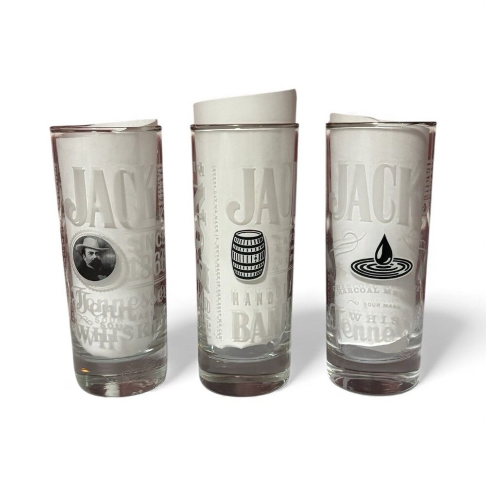 Jack Daniels Whiskey Glasses Set of 3 Distillery Barrel Tennessee Whiskey‎